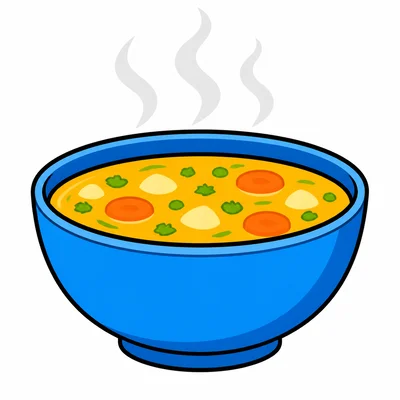 A bowl of soup with steam rising.