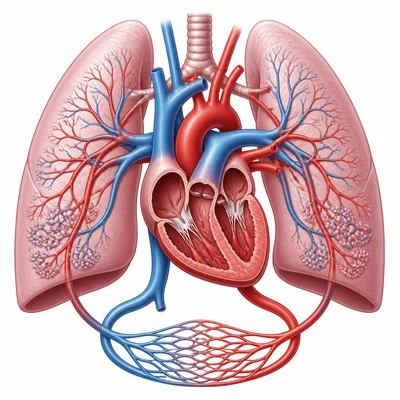 Heart and lungs connected by blood flow showing circulatory and respiratory cooperation.