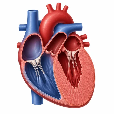 Heart cross-section showing one ventricle with a thicker muscular wall.