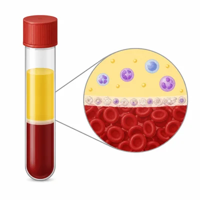 Separated blood sample showing yellow plasma and blood cells.