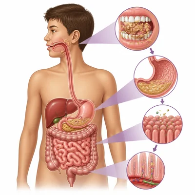 Digestive system breaking food into nutrients inside the body.
