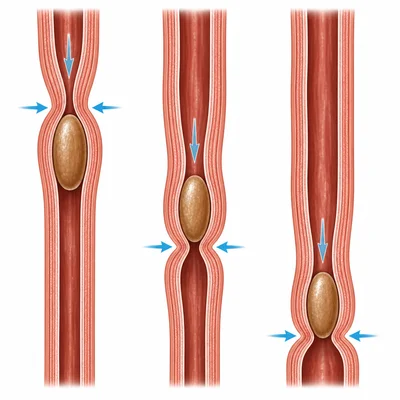 Peristalsis pushing food through the esophagus.