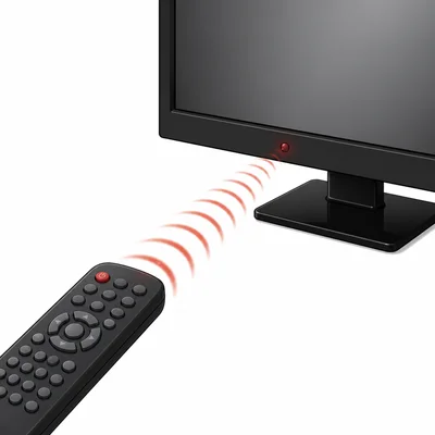 Remote control sending infrared waves to a television sensor.