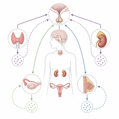 Endocrine hormones forming feedback loops to help keep the body balanced.