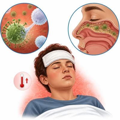Fever weakening germs and mucus trapping germs in the nose.