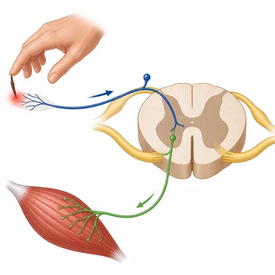 Sensory signal traveling to the spinal cord and motor signal traveling to a muscle.