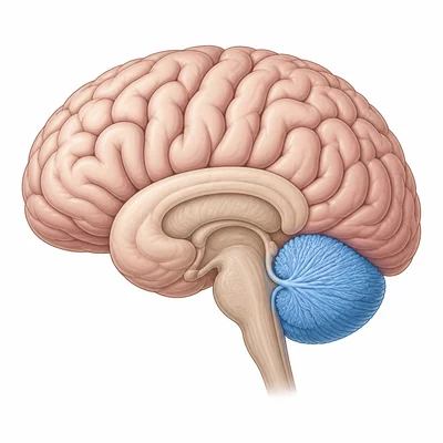 Side view of a brain with the cerebellum highlighted.
