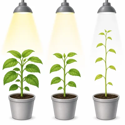 Identical plants receiving different amounts of light.
