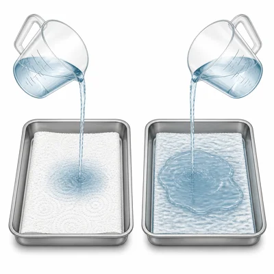 Paper towels in identical trays being tested with equal amounts of water.
