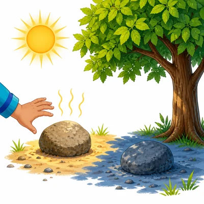 One rock sits in sunlight while another rock sits in shade.