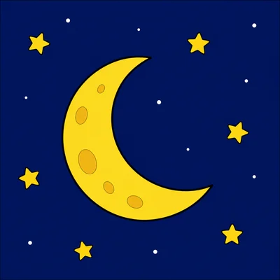 A night sky with the moon and stars.