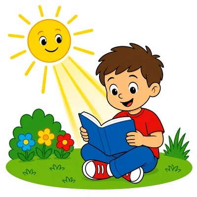 A child using sunlight to read outside.