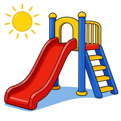 A playground slide in sunlight and shade.
