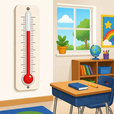 A thermometer in a classroom.