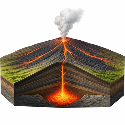 A broad shield volcano with gentle slopes and flowing lava.