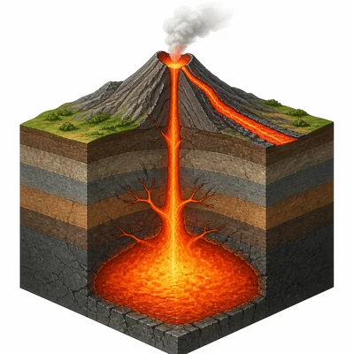 Magma rises underground and becomes lava when it reaches the surface.