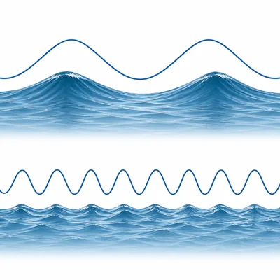 Two waves compared: one tall and widely spaced, one short and tightly spaced.