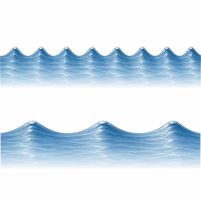 Two water wave patterns, one with closer crests and one with farther-apart crests.