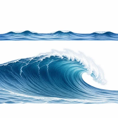 A small-amplitude wave compared with a taller, more energetic wave.