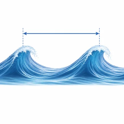 The distance from one wave crest to the next crest is highlighted.
