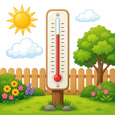 A thermometer outside on a sunny day.