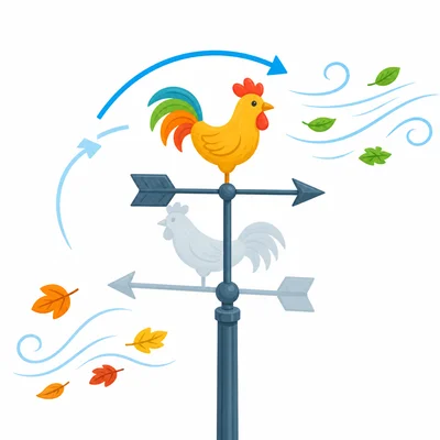 A wind vane changes direction as the wind shifts.