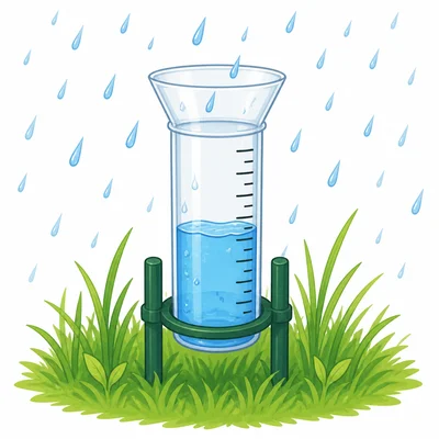 A rain gauge collecting rainwater.