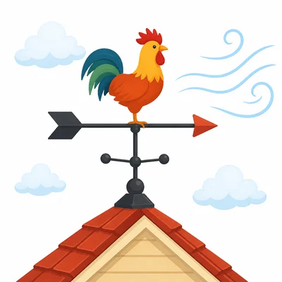 A wind vane on a roof showing wind direction.