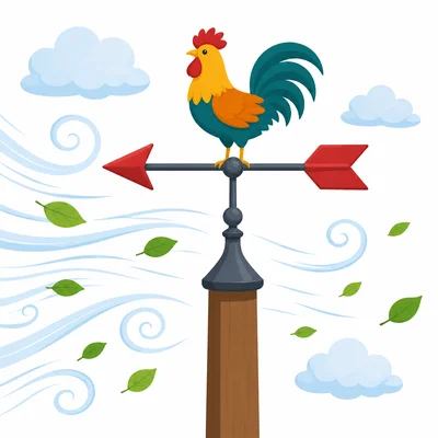 A wind vane arrow points left as wind blows across it.