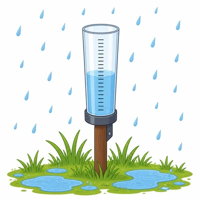 A rain gauge catches rain for measuring.