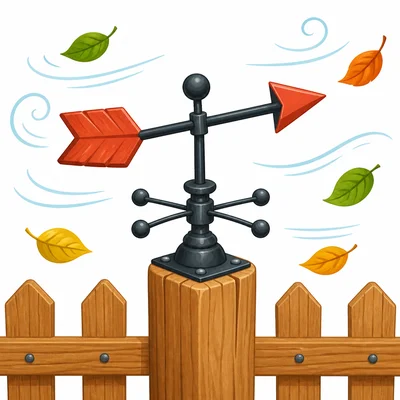 A wind vane turns with changing wind.