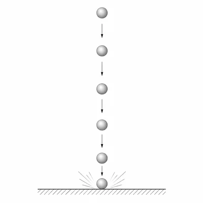 A ball dropped from a height, falling downward toward the ground.