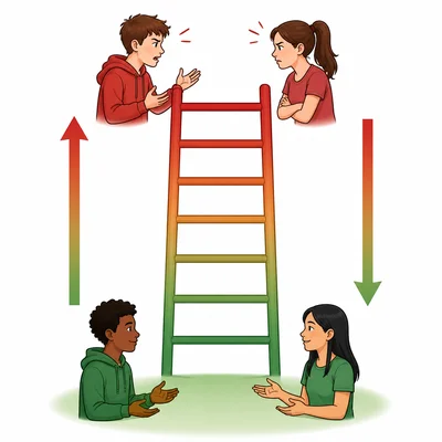 A conflict ladder showing calm communication at the bottom and escalating tension at the top.