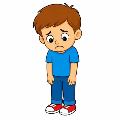 A child shows sadness with a frown and slumped body.