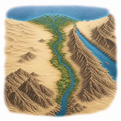 Egypt protected by deserts, water, and rocky terrain around the Nile valley.