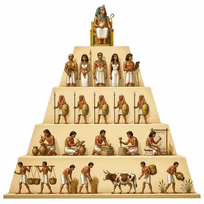A stepped pyramid showing different Ancient Egyptian social classes.