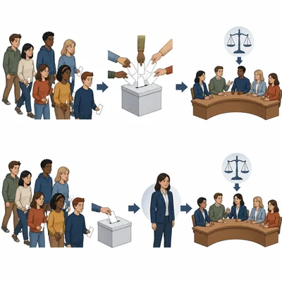 Comparison of citizens voting directly and citizens choosing a representative to vote for them.