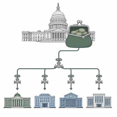 Diagram showing Congress controlling funding that flows to federal agencies.