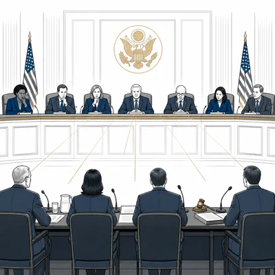 Diagram of a congressional committee hearing questioning agency officials.