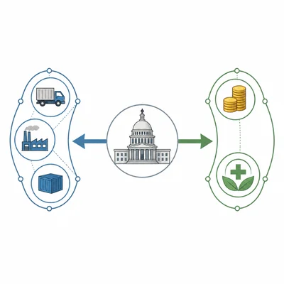 Diagram of Congress using commerce regulation and taxation to address a national policy issue.