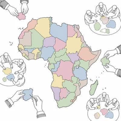 An unlabeled map of Africa divided into colonial territories, suggesting the partition of Africa.