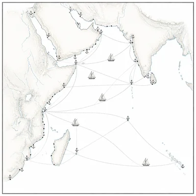 Western Indian Ocean map showing East African coastal city-states linked to maritime trade routes.