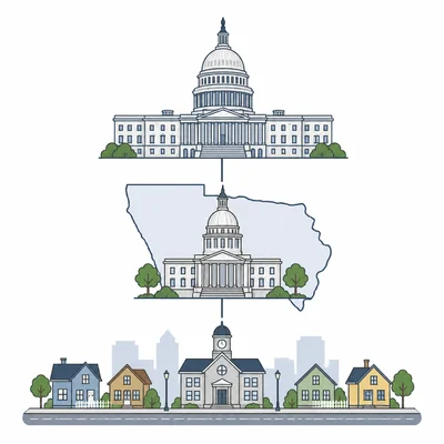 Three connected layers showing national, state, and local government.