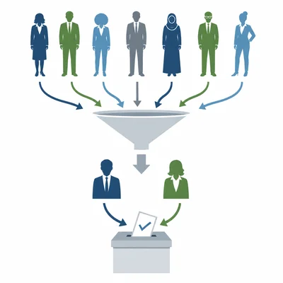 Many candidates are narrowed down before a final election ballot box.