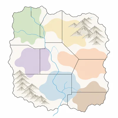 Map-style diagram showing straight colonial borders cutting across cultural regions and natural features.