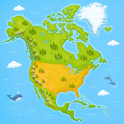 North America shown with a marker on the United States.