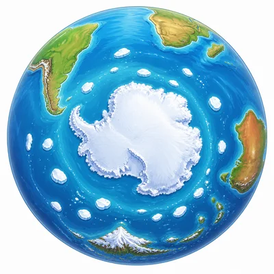 Antarctica shown at the South Pole.