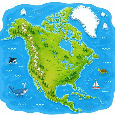 North America surrounded by oceans.