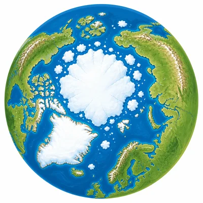 The Arctic Ocean shown around the North Pole.