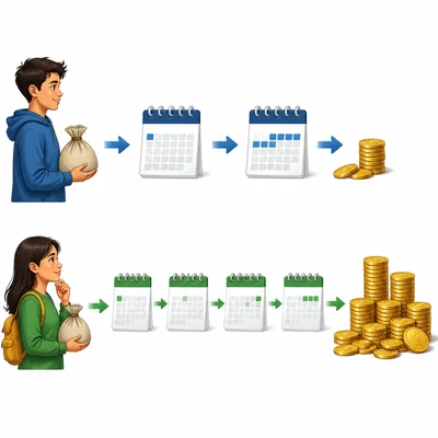 Quick repayment shows less extra interest, while slow repayment shows more extra coins.